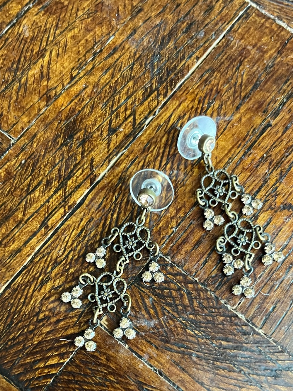 Chandelier Earrings - Delicate Antique Gold Feminine dangle earrings
